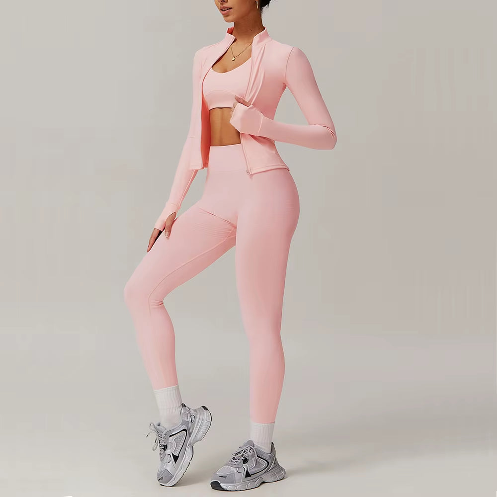 Yoga Suit 2PCS Sports Set Women Gym Set Women Tracksuit Running Workout Zipper Long Sleeve Shorts Yoga Clothing Athletic Wear