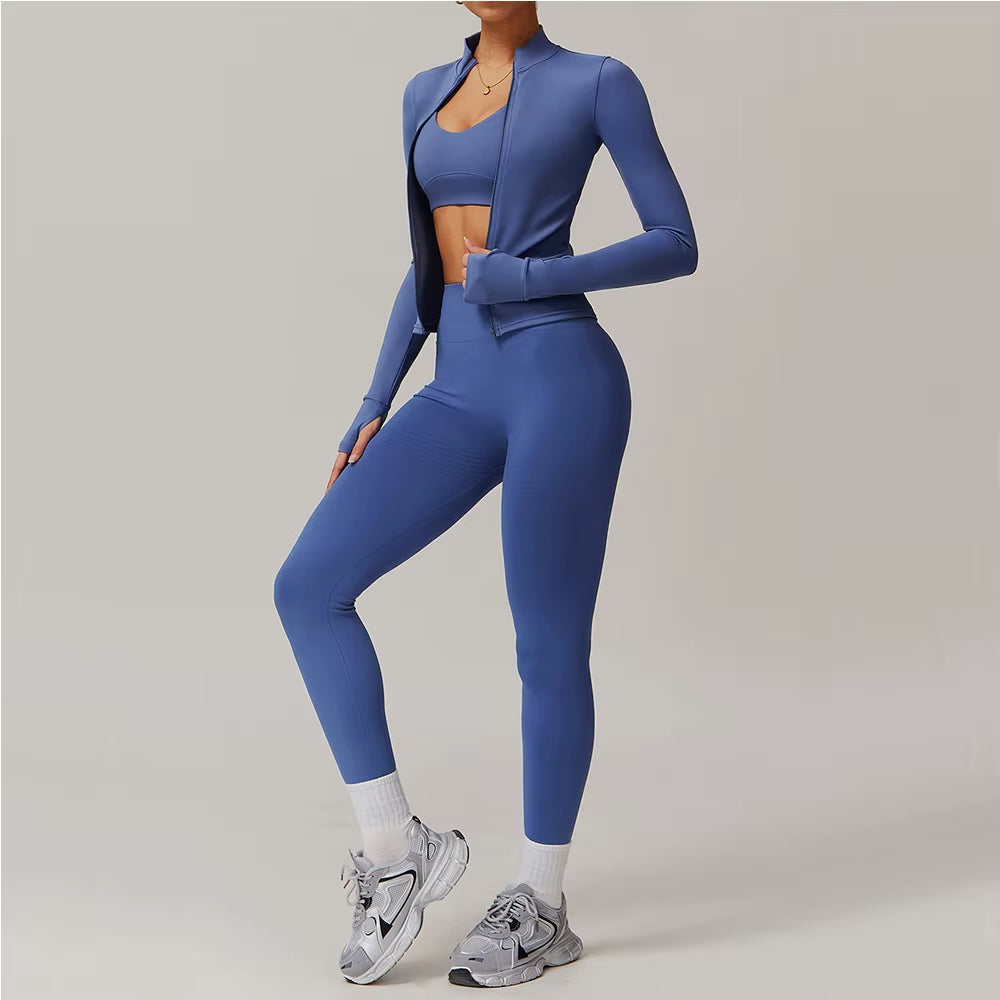 Yoga Suit 2PCS Sports Set Women Gym Set Women Tracksuit Running Workout Zipper Long Sleeve Shorts Yoga Clothing Athletic Wear