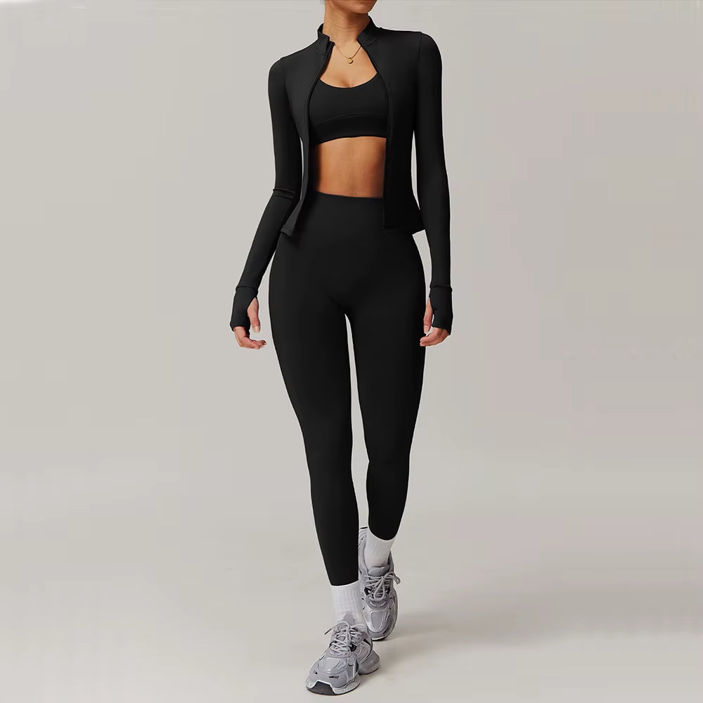 Yoga Suit 2PCS Sports Set Women Gym Set Women Tracksuit Running Workout Zipper Long Sleeve Shorts Yoga Clothing Athletic Wear