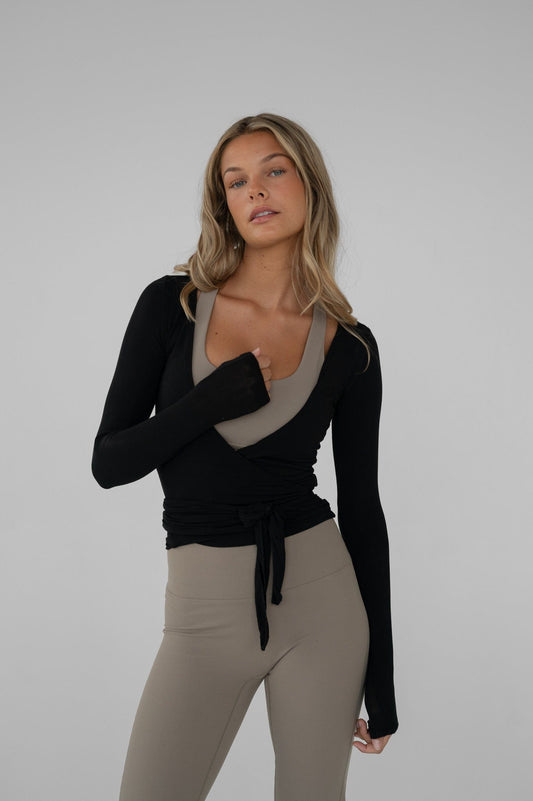 Ballet Wrap Blouse - Black